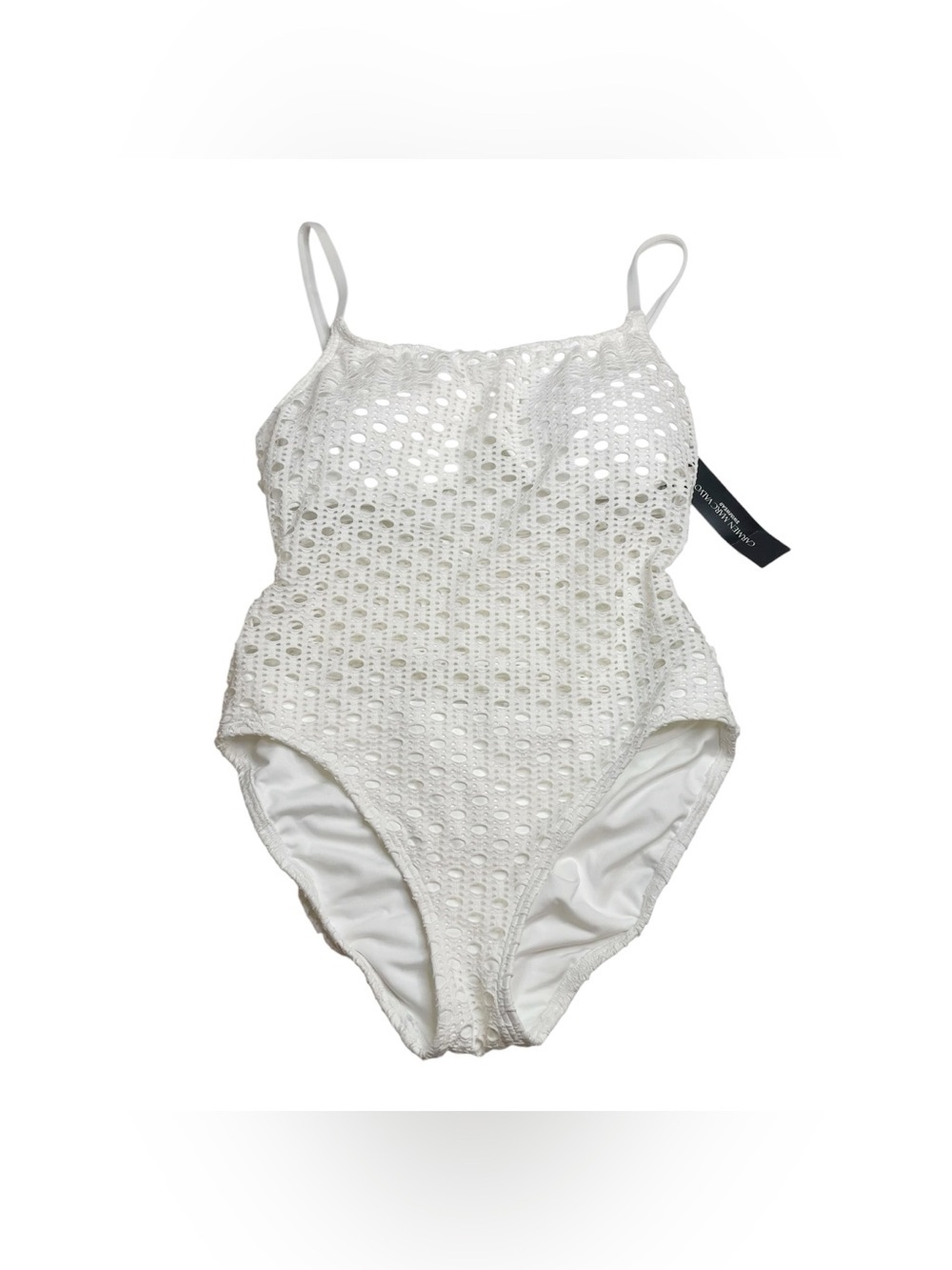 Carmen Marc Valvo Crochet One-Piece Swimsuit White Size 10 New